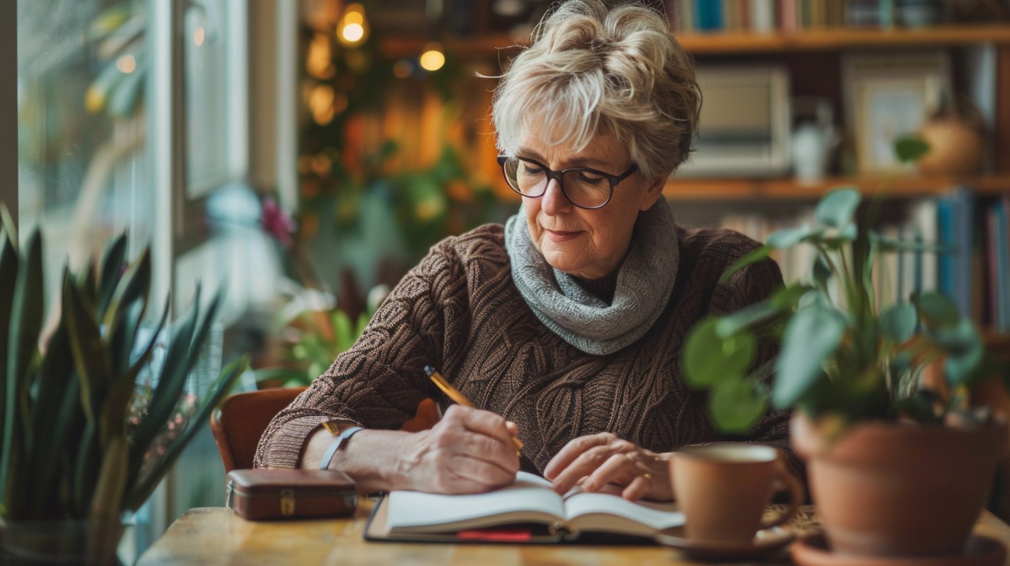 A grandmother writing in her journal