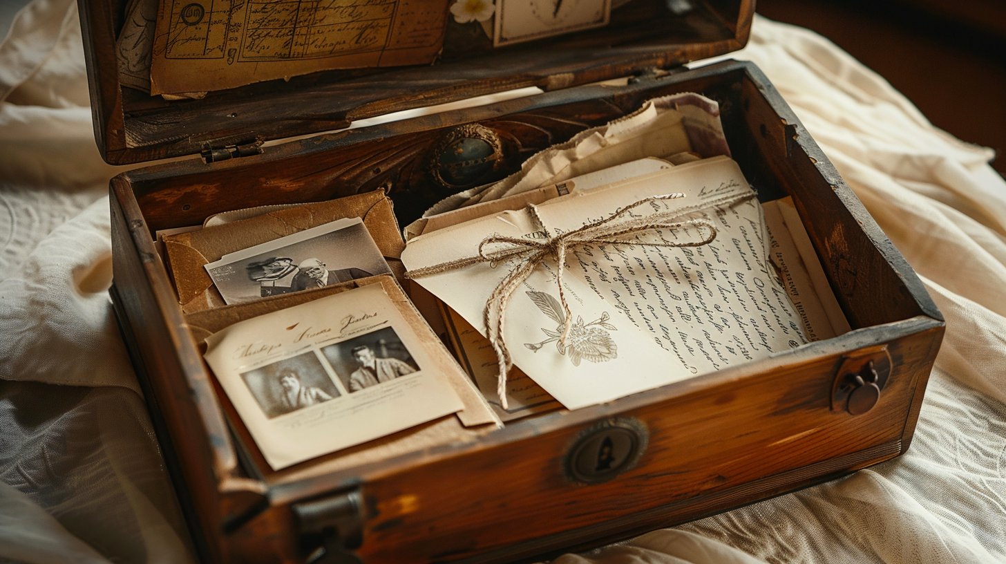 A keepsake box filled with letters and photos